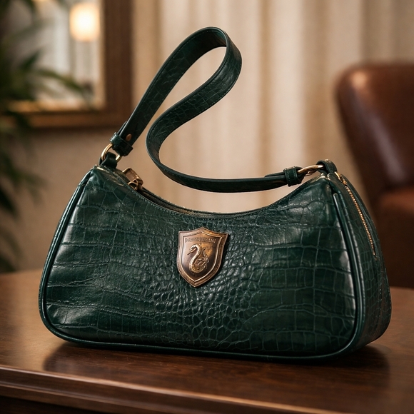 Wizarding World Of Harry Potter Handbags - Dark Green Croc-Embossed Shoulder Bag with Gold Slytherin Emblem